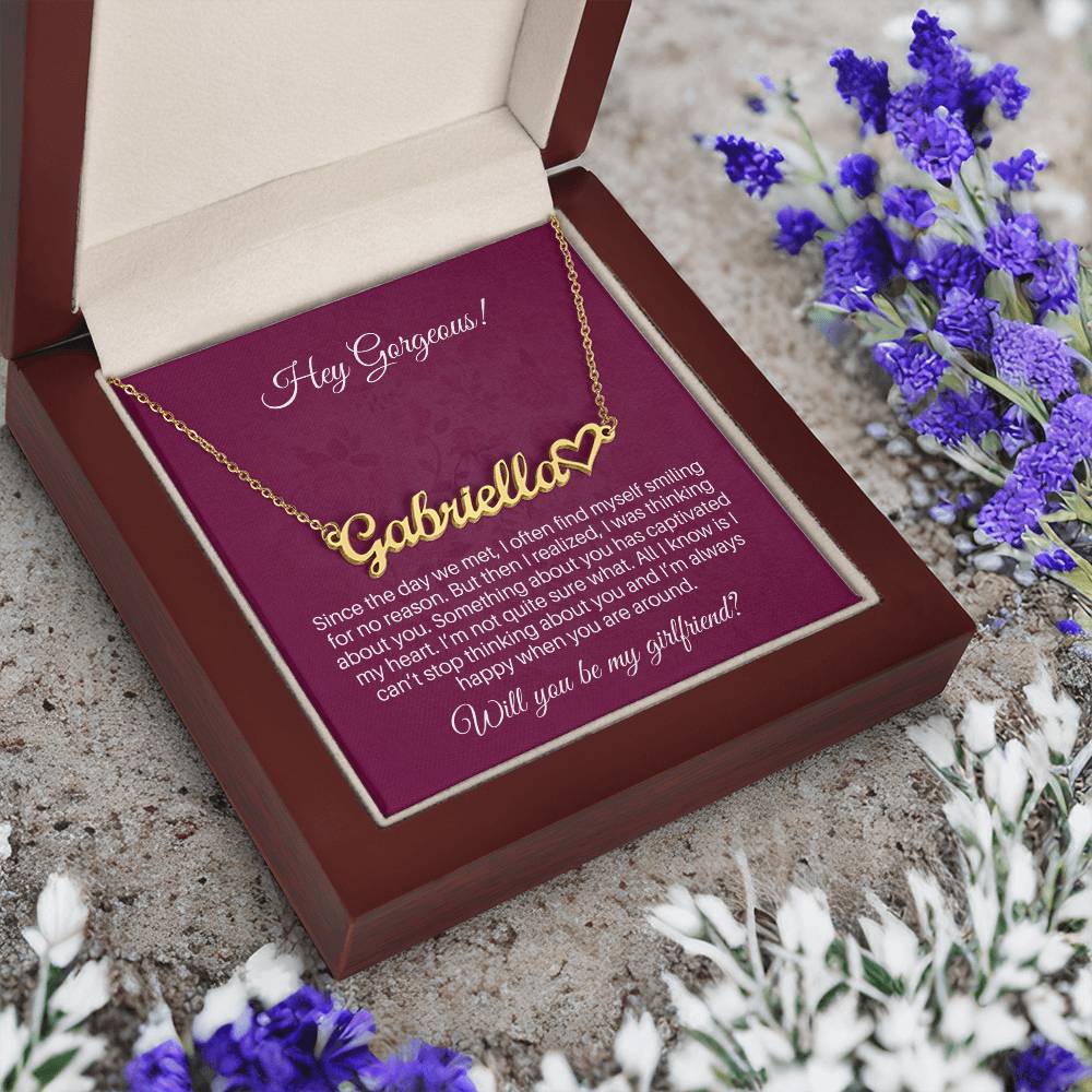 Will You Be My Girlfriend Name Necklace With Heart