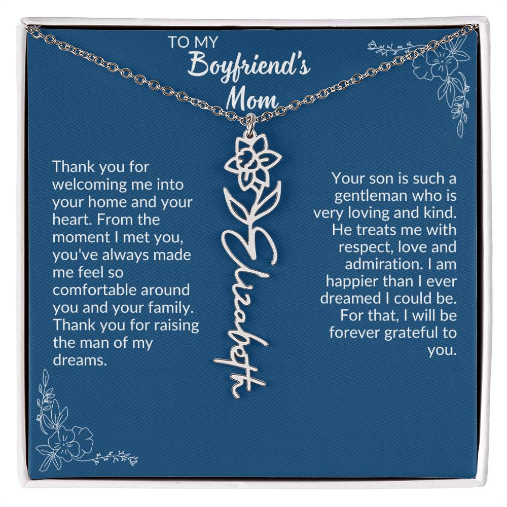 To My Boyfriend's Mom Flower Name Necklace
