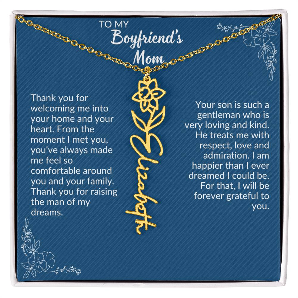 To My Boyfriend's Mom Flower Name Necklace