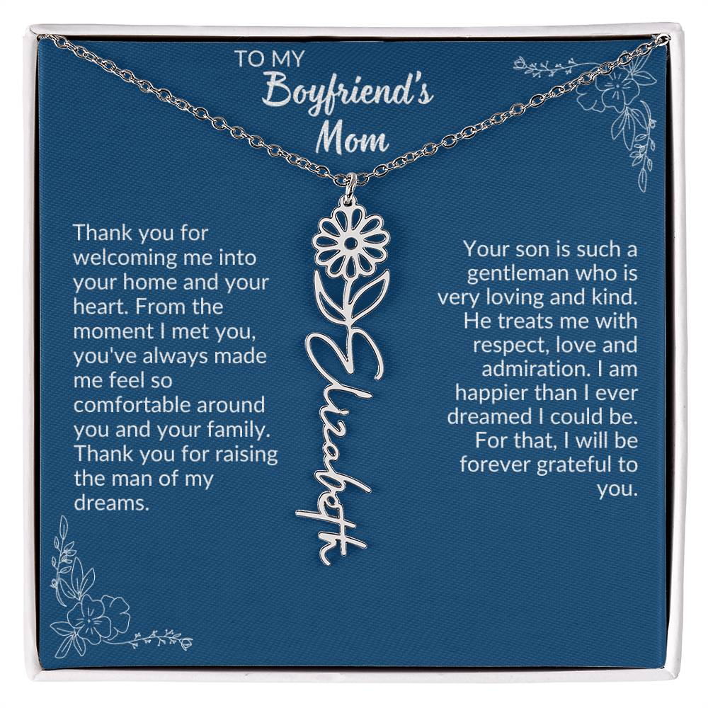 To My Boyfriend's Mom Flower Name Necklace