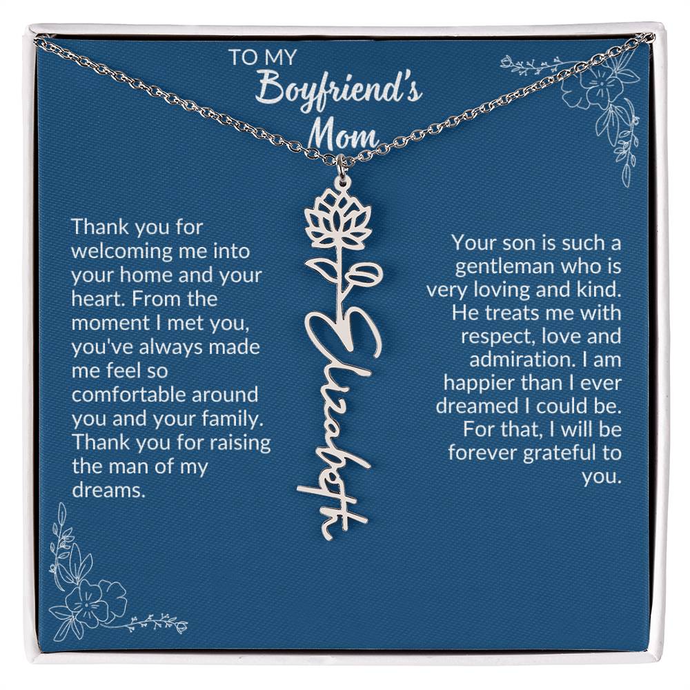 To My Boyfriend's Mom Flower Name Necklace
