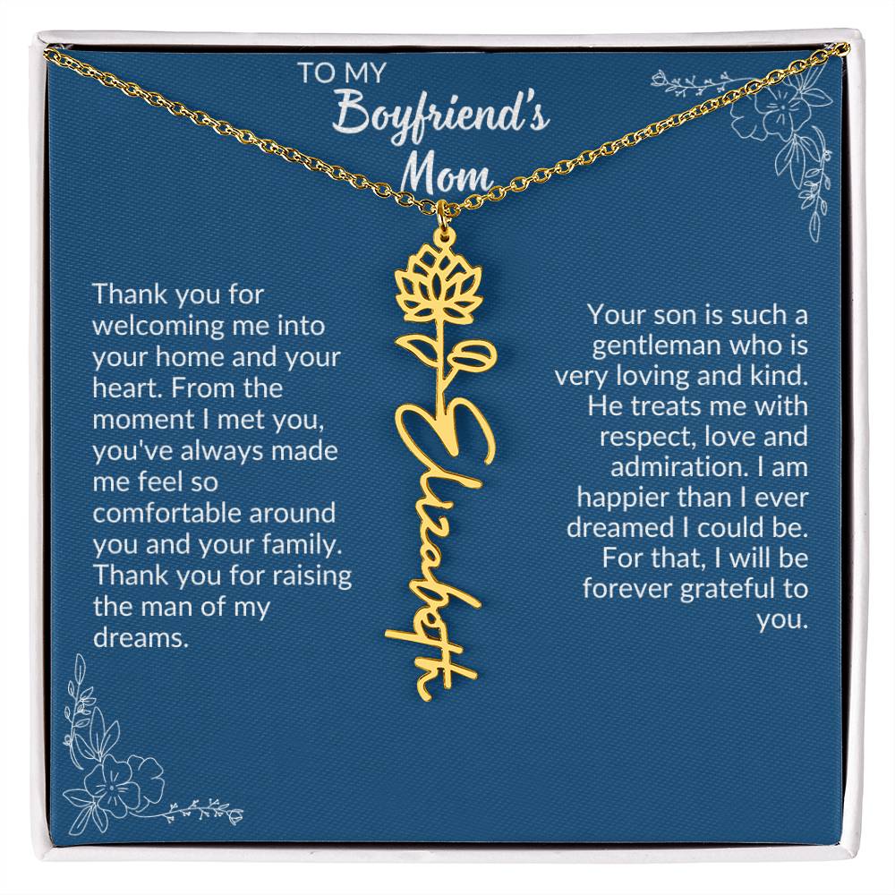 To My Boyfriend's Mom Flower Name Necklace