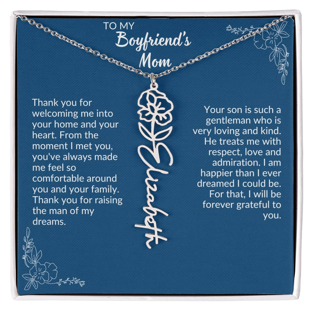 To My Boyfriend's Mom Flower Name Necklace