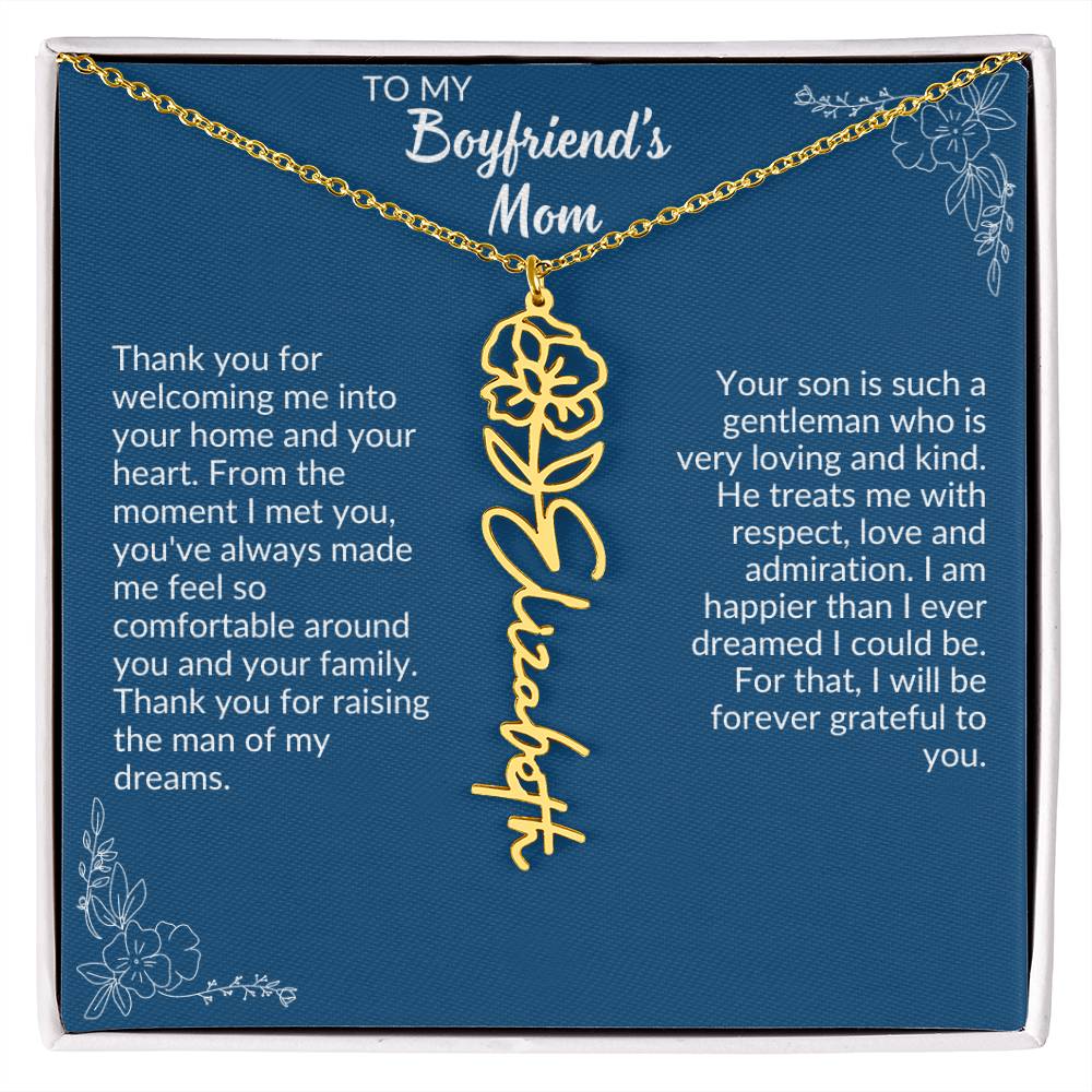 To My Boyfriend's Mom Flower Name Necklace