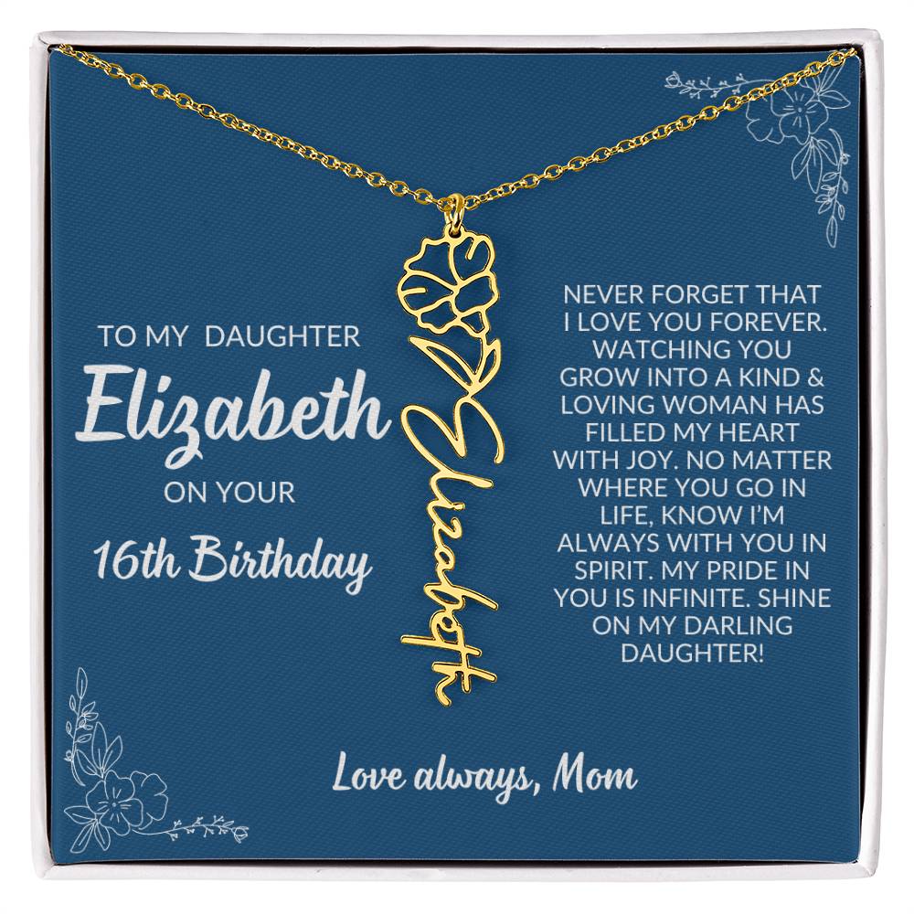 Daughter 16th Birthday - Flower Name Necklace