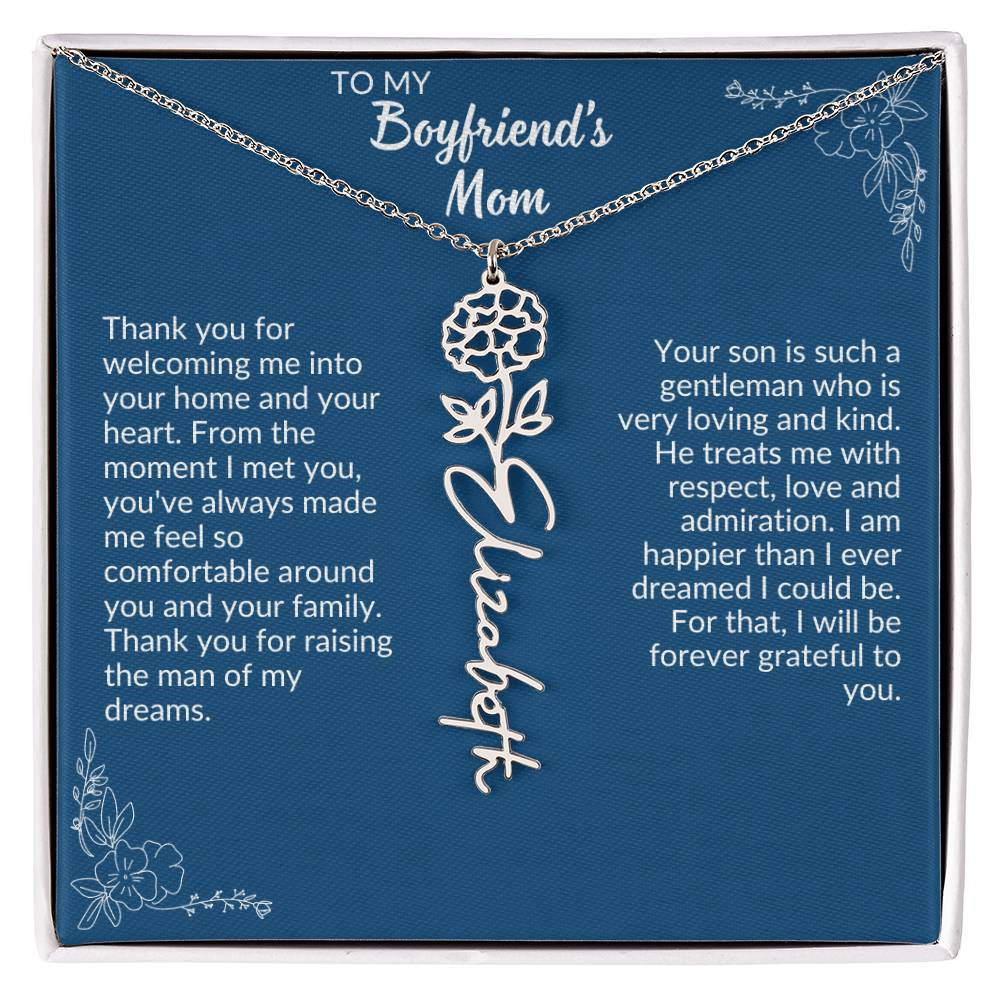 To My Boyfriend's Mom Flower Name Necklace