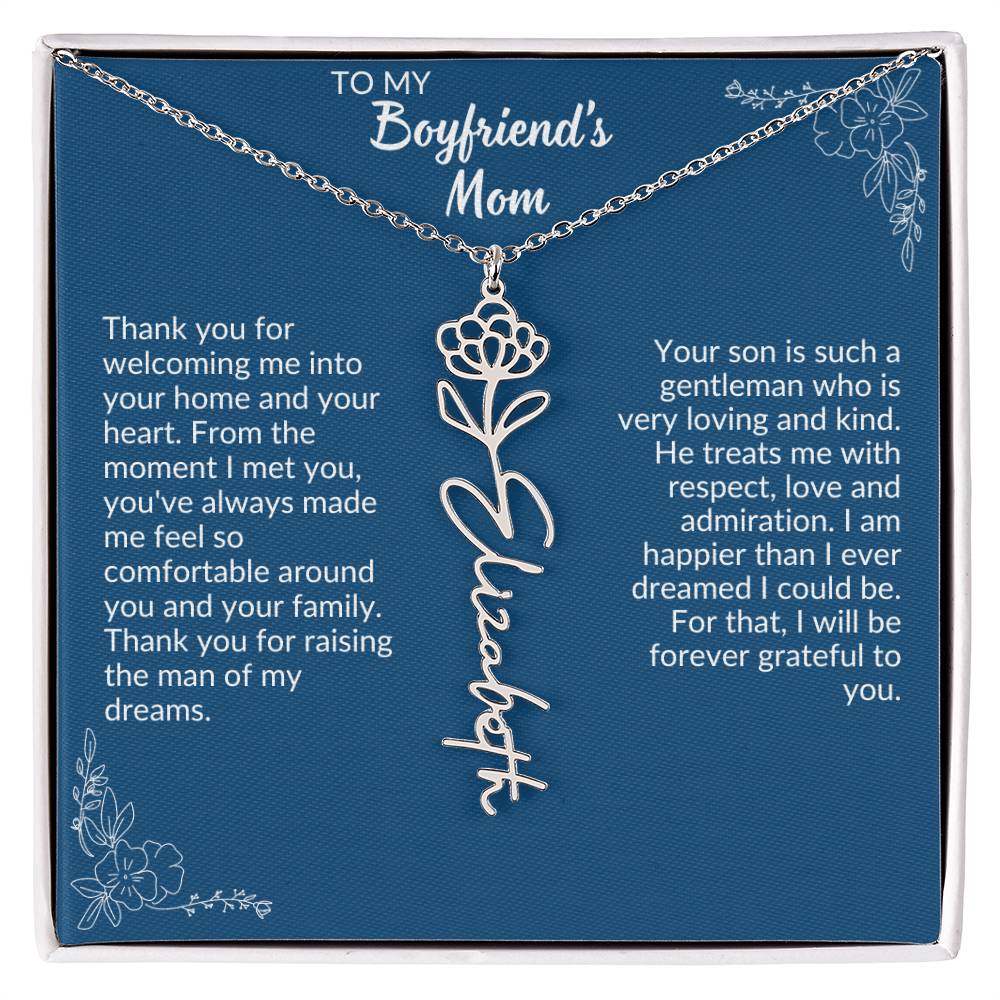 To My Boyfriend's Mom Flower Name Necklace