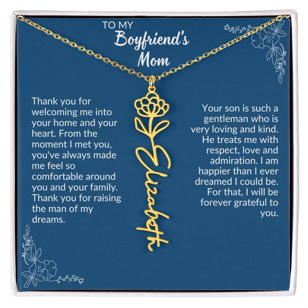 To My Boyfriend's Mom Flower Name Necklace
