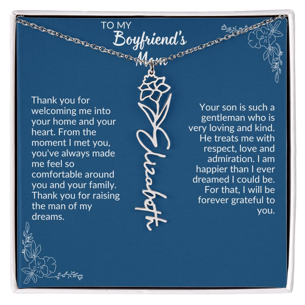 To My Boyfriend's Mom Flower Name Necklace