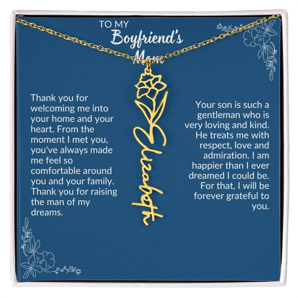 To My Boyfriend's Mom Flower Name Necklace