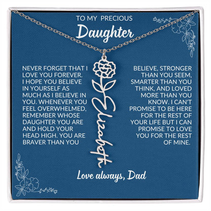 To My Precious Daughter Flower Name Necklace