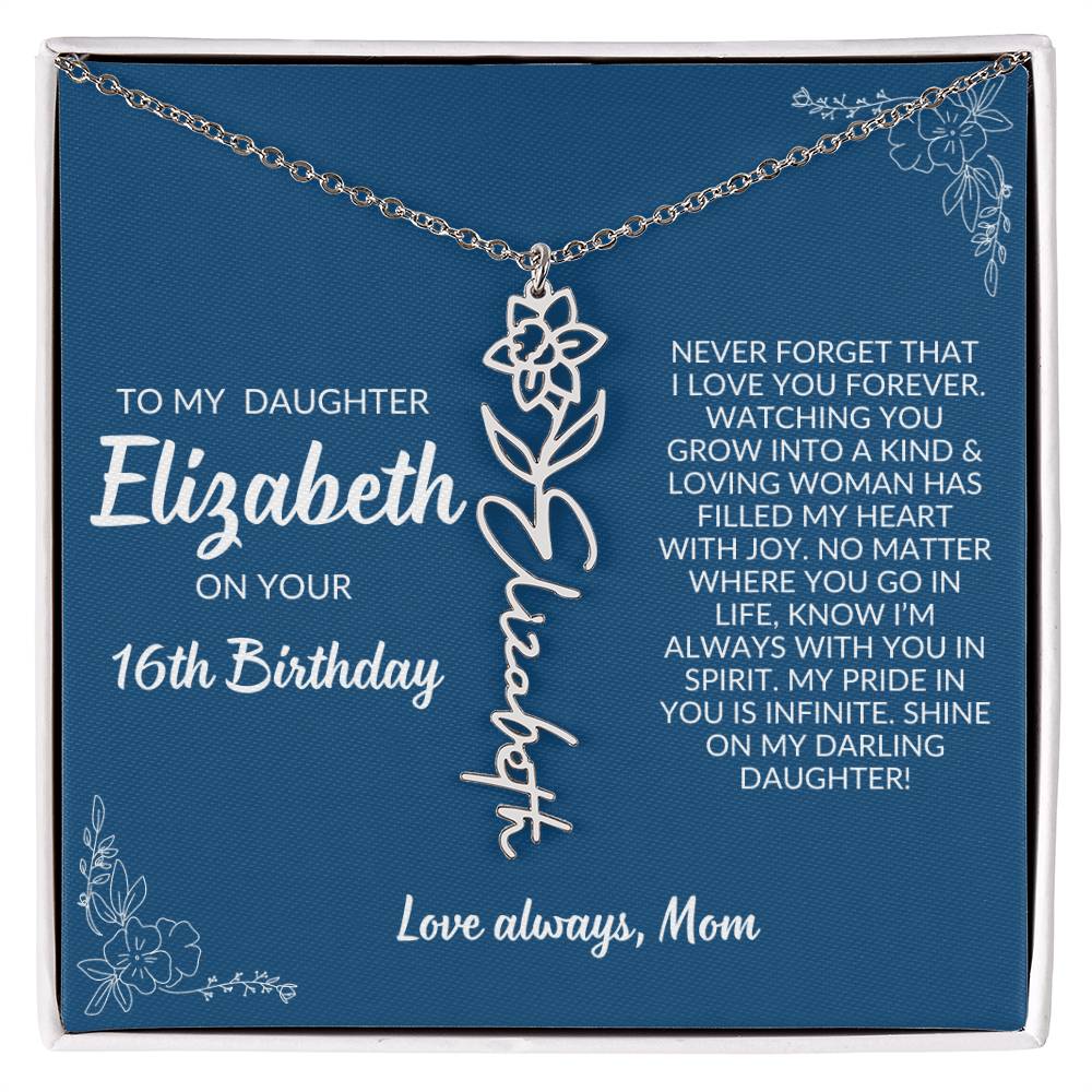 Daughter 16th Birthday - Flower Name Necklace