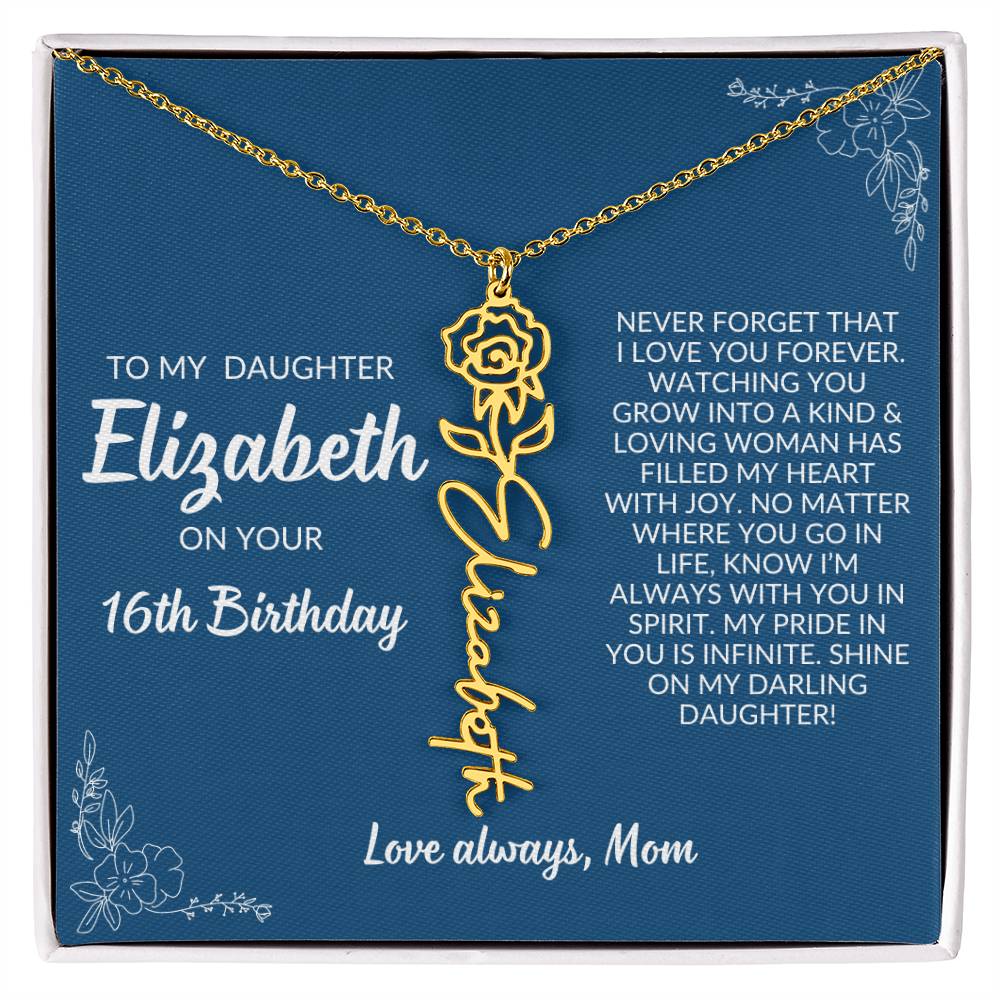 Daughter 16th Birthday - Flower Name Necklace