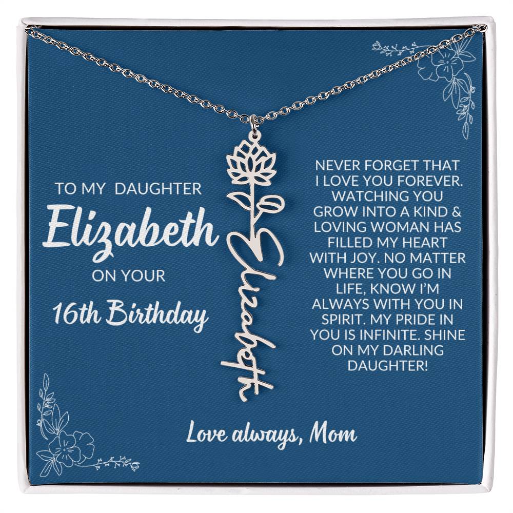 Daughter 16th Birthday - Flower Name Necklace