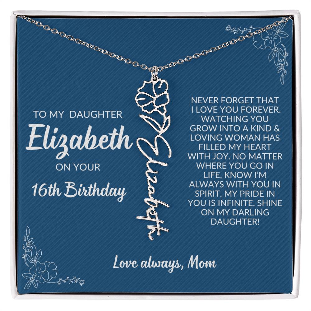 Daughter 16th Birthday - Flower Name Necklace