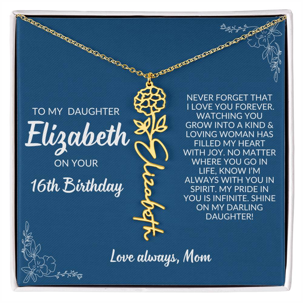 Daughter 16th Birthday - Flower Name Necklace