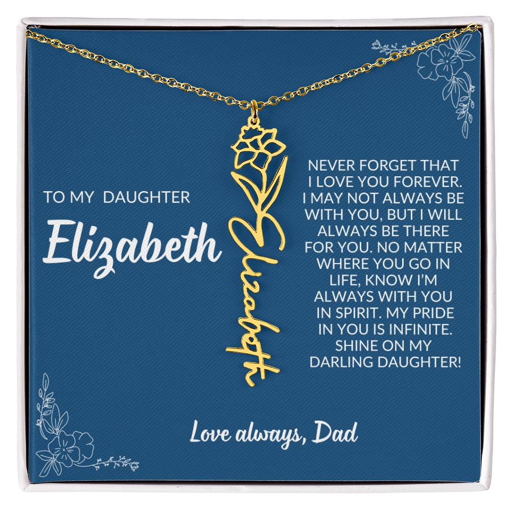 Personalized  To My Daughter Name Flower Necklace