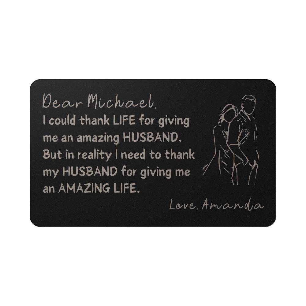 Personalized Metal Wallet Card From Wife to Husband