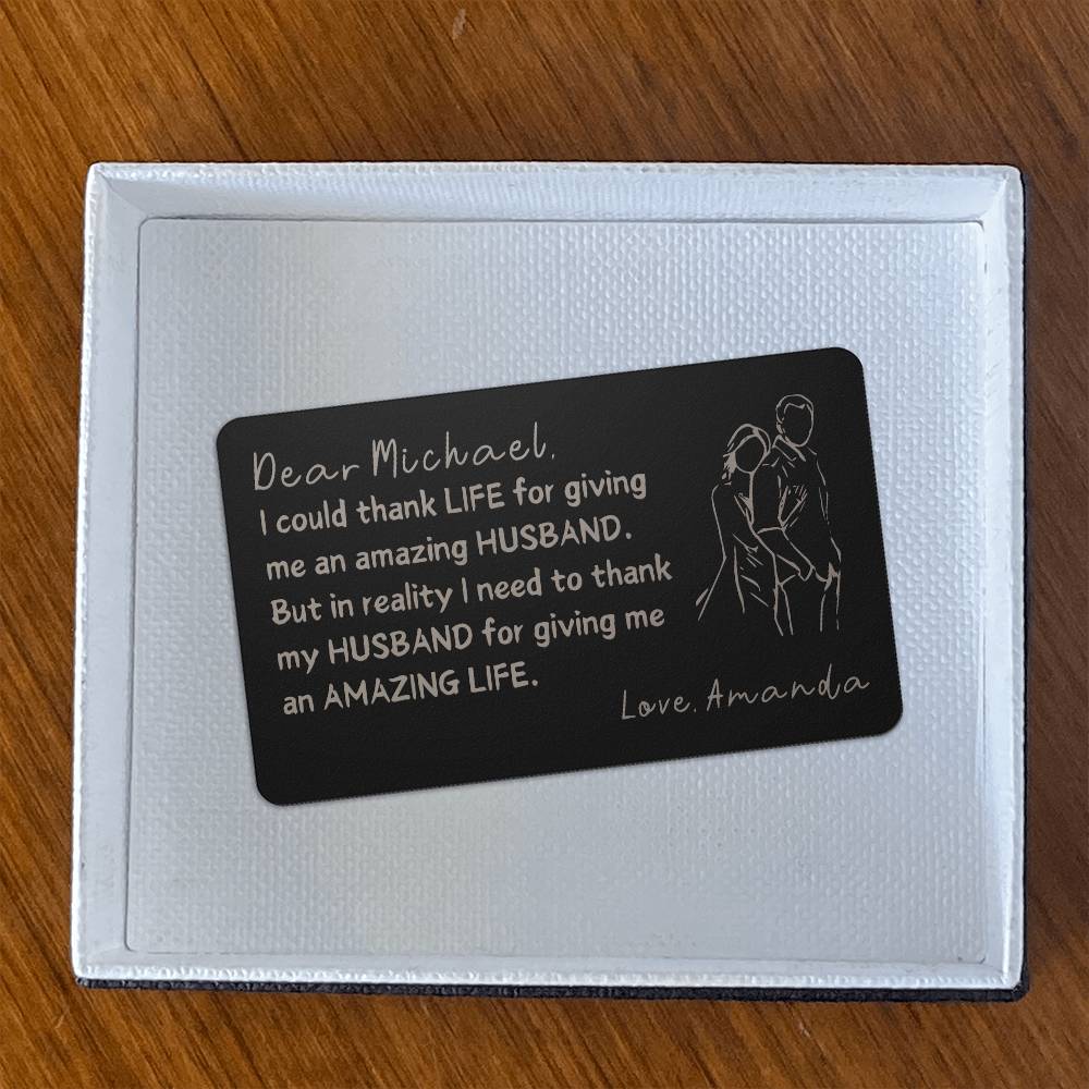 Personalized Metal Wallet Card From Wife to Husband